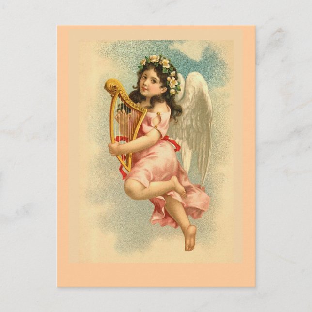 "Child Angel with Harp" Vintage Postcard (Front)