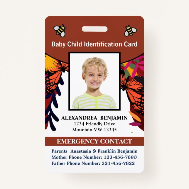 Child Baby Photo Name ID Identification Fun Card ID Badge (Front)