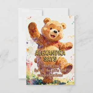 Child Birthday Animals - Cute Teddy Bear 1 Thank You Card