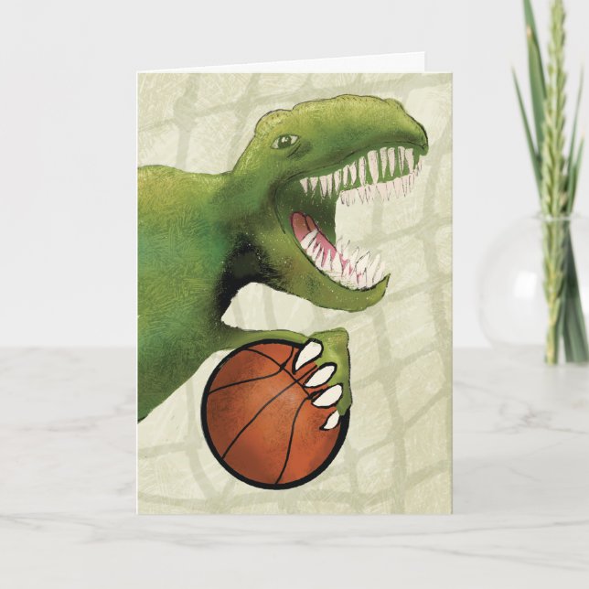 Child Birthday Dinosaur with Basketball Card (Front)
