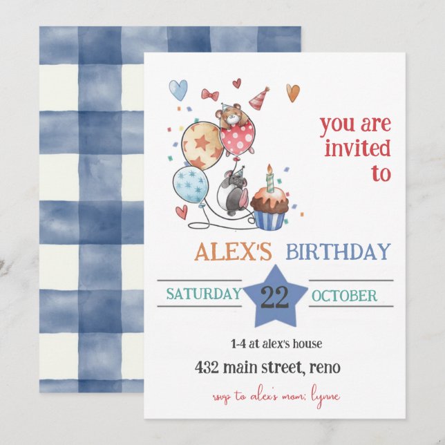 Child Birthday Invitation with Hedgehog (Front/Back)