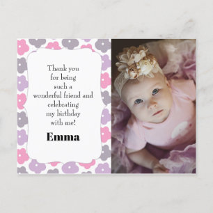 Child Birthday Party Photo Thank You Pink Purple Postcard