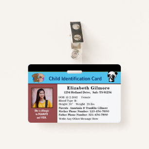 Child Boy Girl ID Identification Card Personalise ID Badge