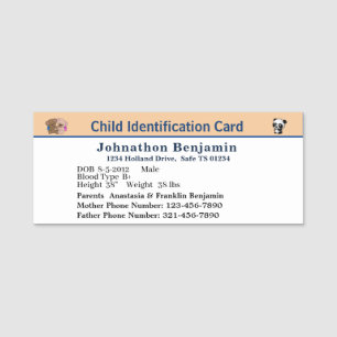 Child Boy Girl ID Identification Personalise Card Name Tag