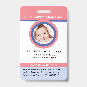 Child Boy Girl Kid Photo ID Identification Card Badge
