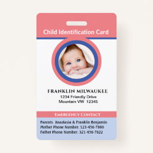 Child Boy Girl Kid Photo ID Identification Card ID Badge