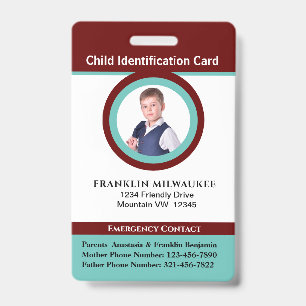 Child Boy Girl Photo ID Identification Card Badge