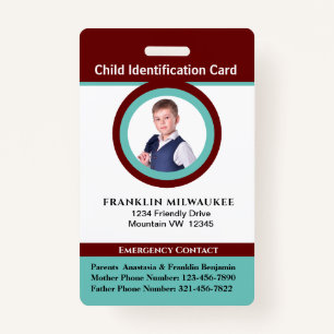 Child Boy Girl Photo ID Identification Card Badge ID Badge