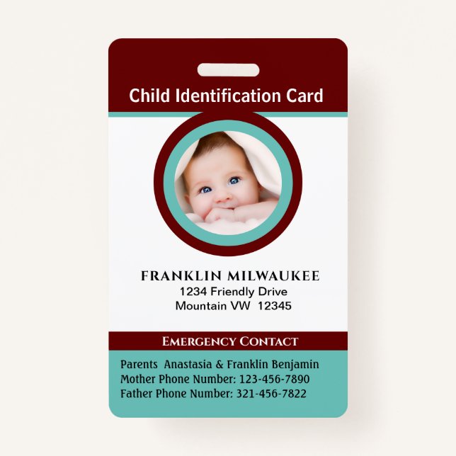 Child Boy Girl Photo ID Identification Card ID Badge (Front)