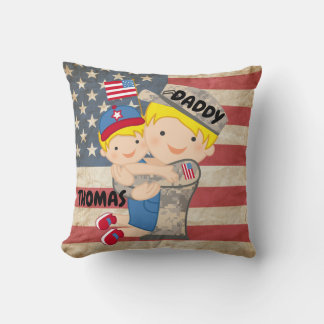 Child boy, son, Hugging Soldier Dad Pillow