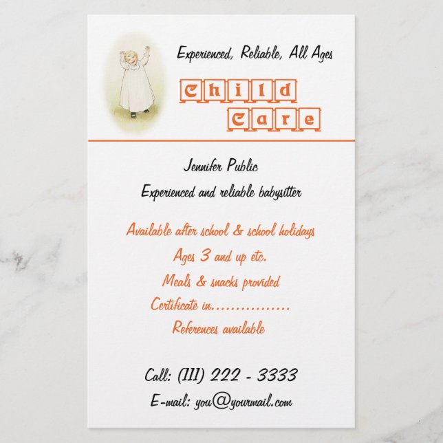 Child Care Babysitter Business Flyer (Front)