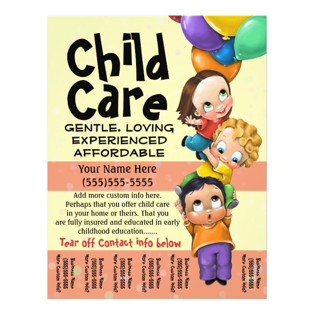 Child Care. Babysitting. Day Care. Tear sheet (Front)