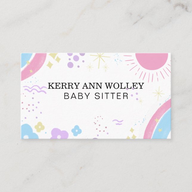 Child Care Nanny Babysitter Colourful Funky Cool Business Card (Front)