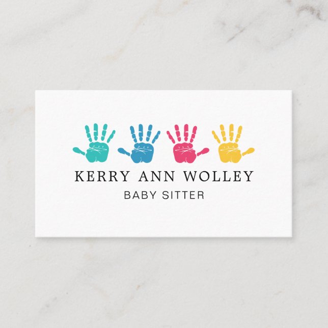 Child Care Nanny Babysitter Colourful Funky Cool Business Card (Front)