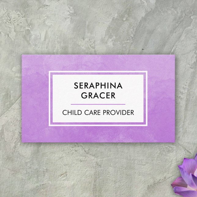 Child Care Provider Babysitting Purple Watercolor Business Card (Creator Uploaded)