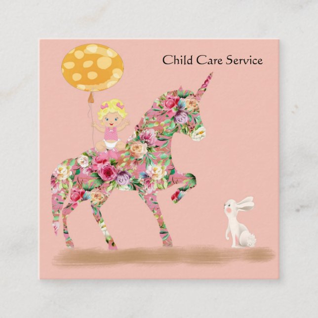 Child Care Service Business Card Unicorn (Front)