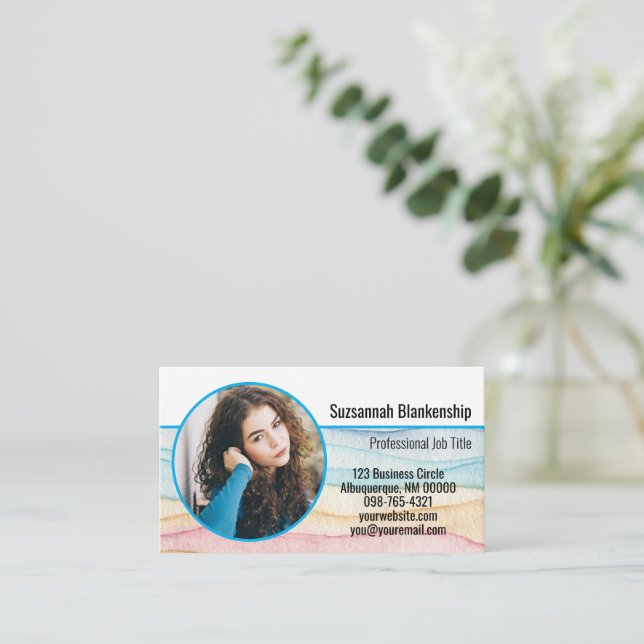 Child Care Watercolor Custom Photo  Business Card (Standing Front)