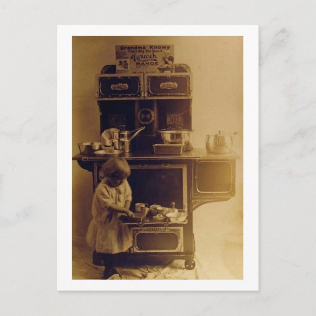 Child Cooking Old Fashioned Stove Vintage Postcard (Front)