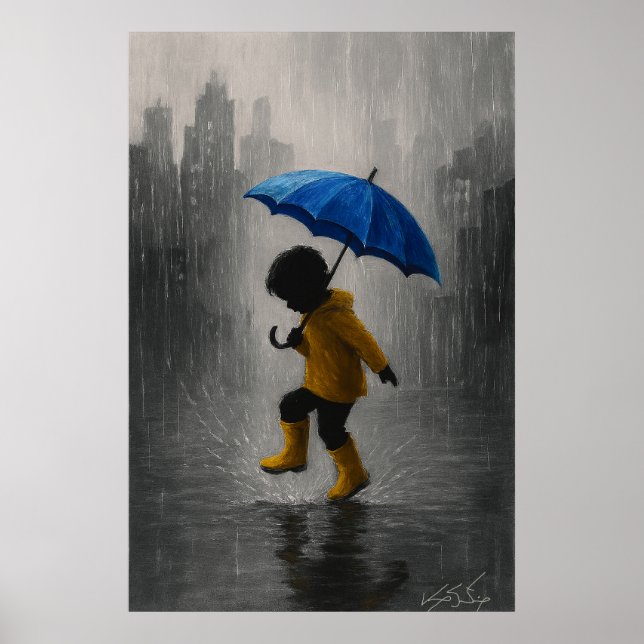 Child Dancing in the Rain Poster (Front)