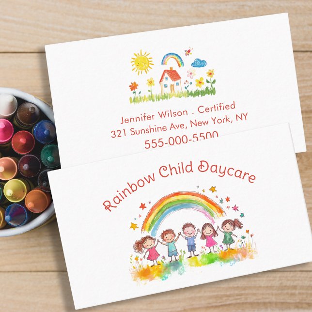 Child Daycare Childcare Service Rainbow Business Card (Creator Uploaded)