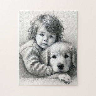 Child & Dog Innocence Captured Sketch Effect Jigsaw Puzzle
