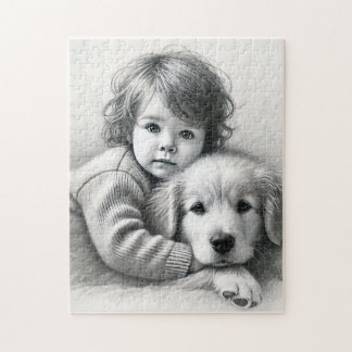 Child & Dog Innocence Captured Sketch Effect Jigsaw Puzzle