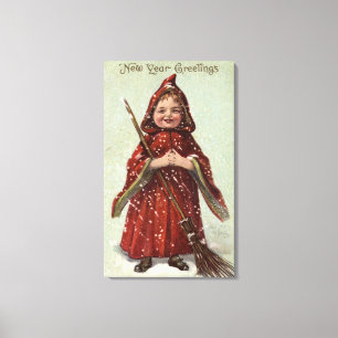 Child Dressed in Red Cloak Canvas Print
