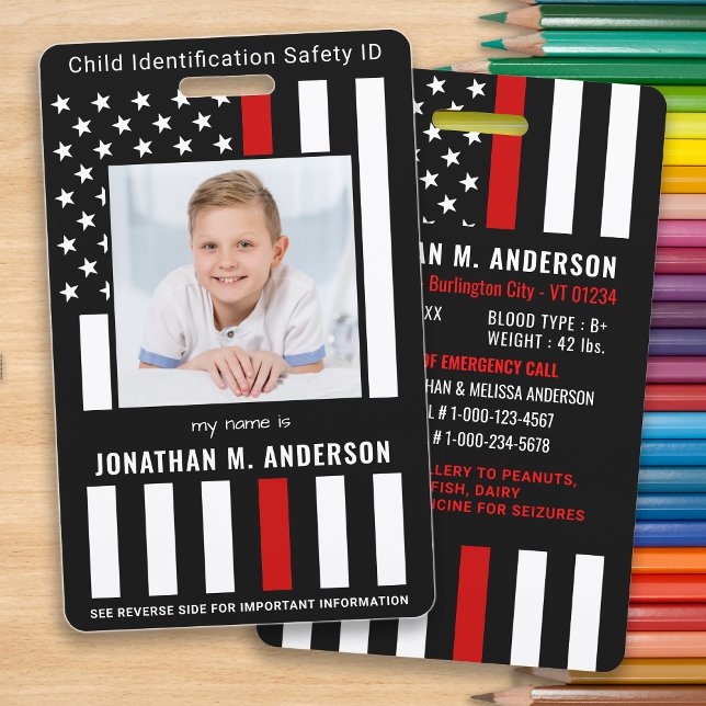 Child Emergency ID Firefighter Red Kids Photo  Badge (Creator Uploaded)