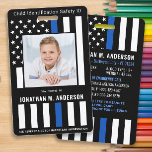 Child Emergency ID Police Blue Flag Kids Photo  ID Badge