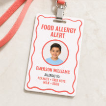 Child Food Allergy Medical Alert ID