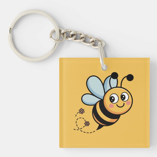 Child-Friendly Bee Mascot with Dotted Trail Key Ring (Front)