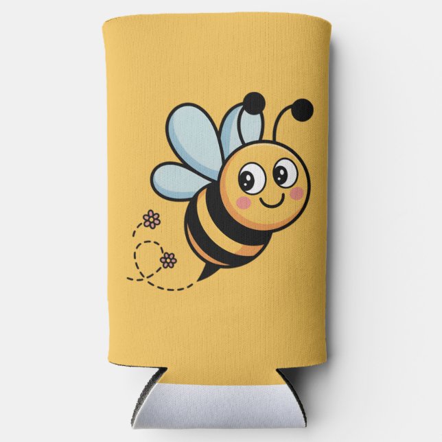 Child-Friendly Bee Mascot with Dotted Trail Seltzer Can Cooler (Front)
