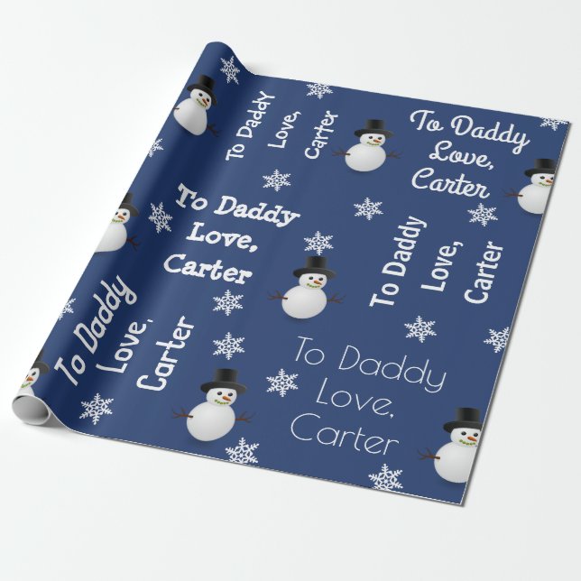 Child Giving Gift Personalised Christmas Blue Wrapping Paper (Unrolled)