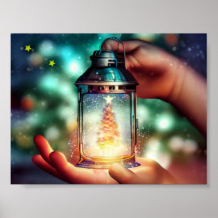 Child Hands Holding Christmas Lantern  Poster