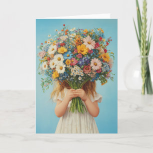Child Holding a Lush Wildflower Bouquet Invitation