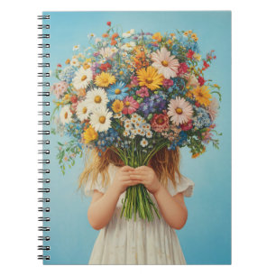 Child Holding a Lush Wildflower Bouquet Notebook