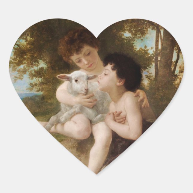 Child Holding a White Lamb Thank You Card Heart Sticker (Front)