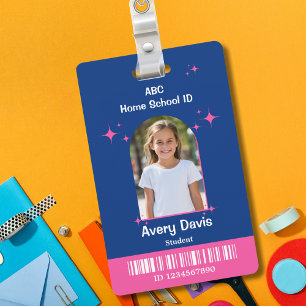 Child Homeschool ID Blue and Pink Simple Style ID Badge