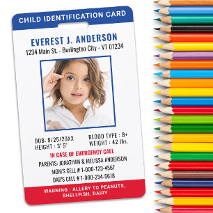 Child ID Custom Photo Identification Emergency   ID Badge
