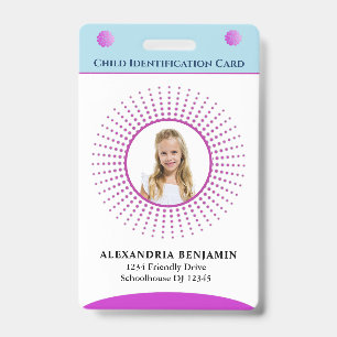 Child Id Identification Card Boy Girl Photo Custom Badge