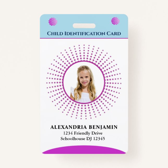 Child Id Identification Card Boy Girl Photo Custom ID Badge (Front)