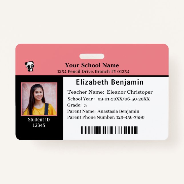 Child ID Identification Card Student School ID Badge (Front)