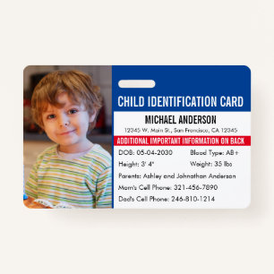 Child ID Identification Emergency Allergy Medical ID Badge