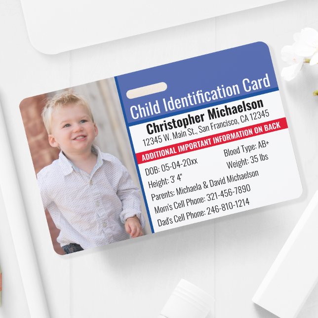 Child ID Identification Emergency Allergy Photo ID Badge (Creator Uploaded)
