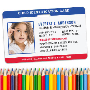 Child ID Identification Emergency Custom Photo ID Badge