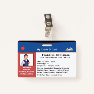 Child ID Identification Photo Card Custom Badge ID Badge
