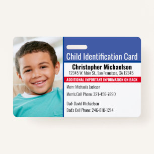 Child ID Medical Emergency Allergy Photo ID Badge