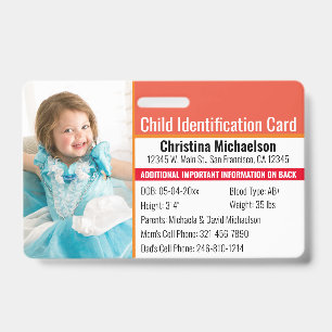 Child ID Photo Identification Emergency Allergy Badge