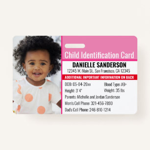 Child ID Photo Identification Emergency Allergy ID Badge