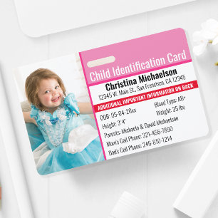 Child ID Photo Identification Emergency Allergy ID Badge